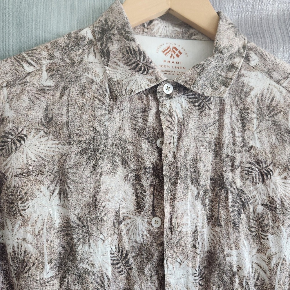 Fradi Italy Mens 100% Linen Tropical Palm Print Button Down Shirt Size 16/41